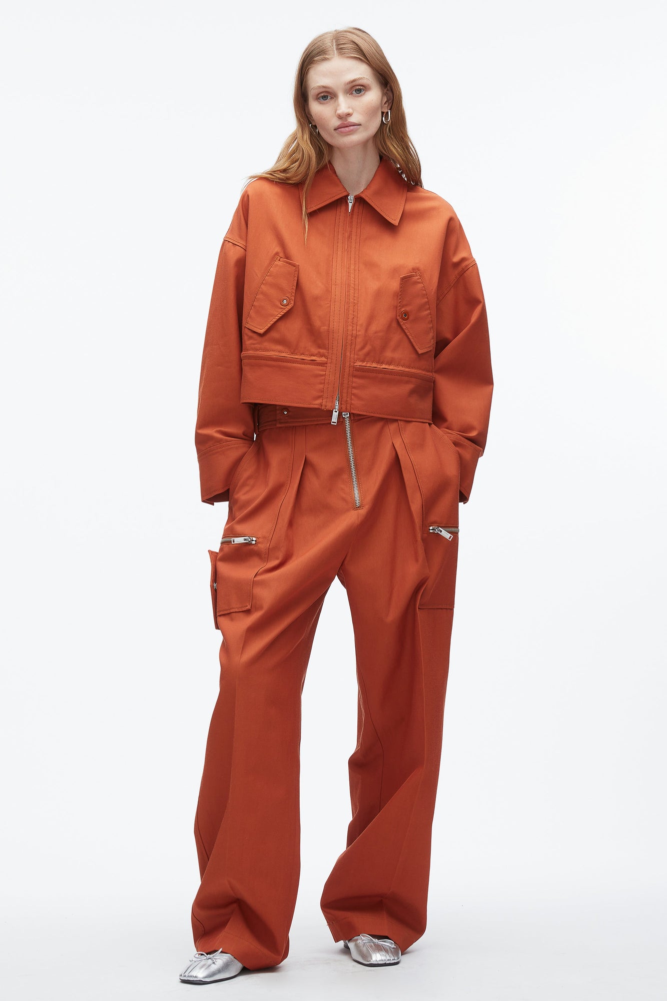 Double Zip Cropped Utility Jacket | Brick