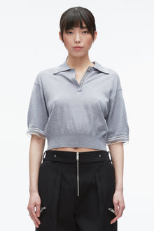 Cropped Polo with Organza | Grey Melange