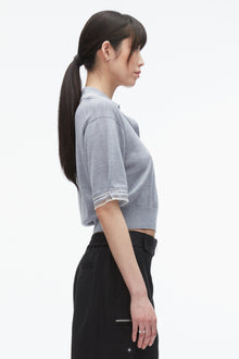 Cropped Polo with Organza | Grey Melange