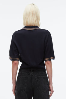 Cropped Polo with Organza | Navy