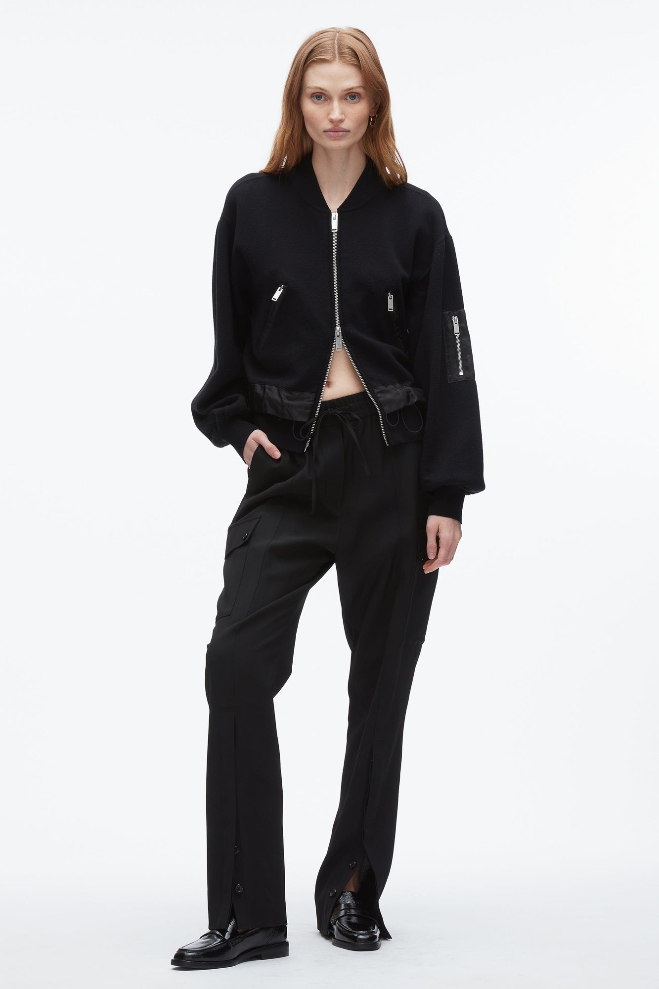Knit Layered Bomber Jacket | Black