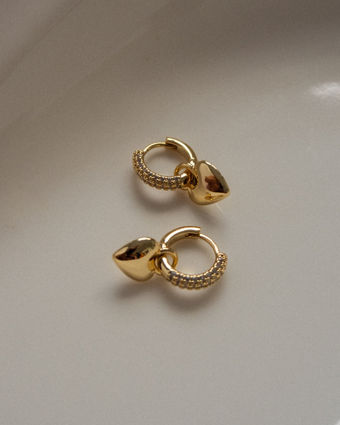 Puffy Heart Huggies | Cubic Zirconia | Gold