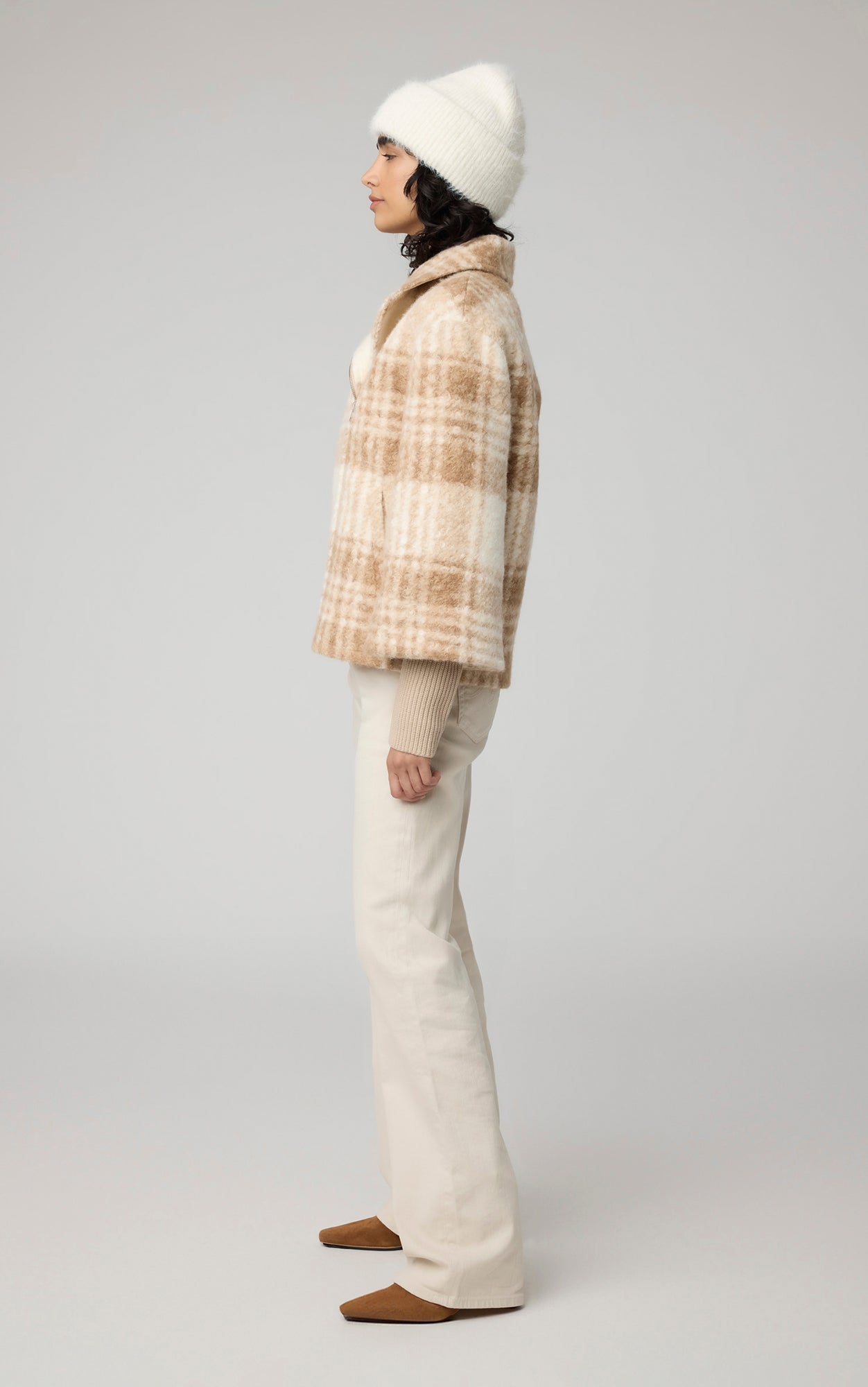 Pauline Relaxed-Fit Plaid Jacket With Biker Collar | Hush