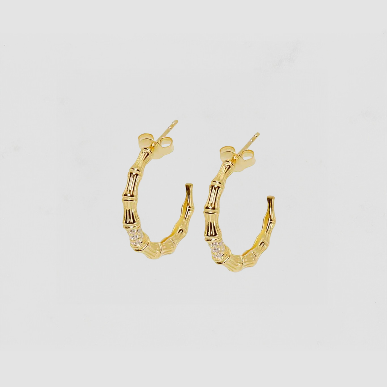 The Pave Bamboo Hoop Earrings | Gold Vermeil
