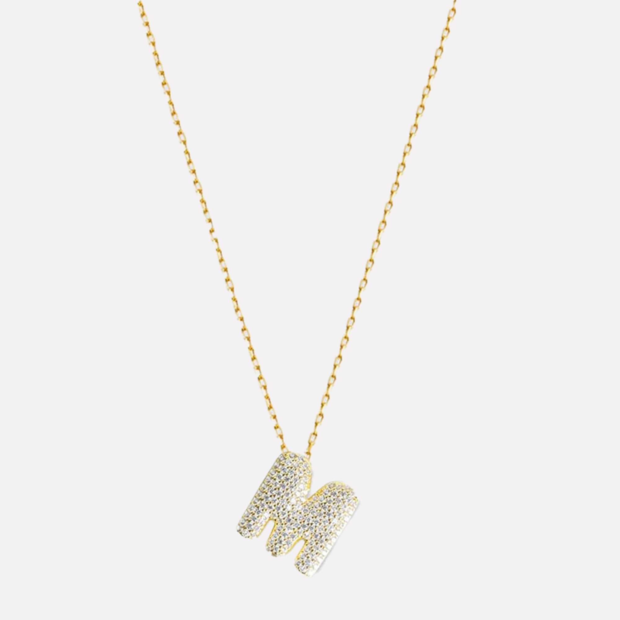 The Pave Bubble Letter Pendant Necklace | Gold Vermeil