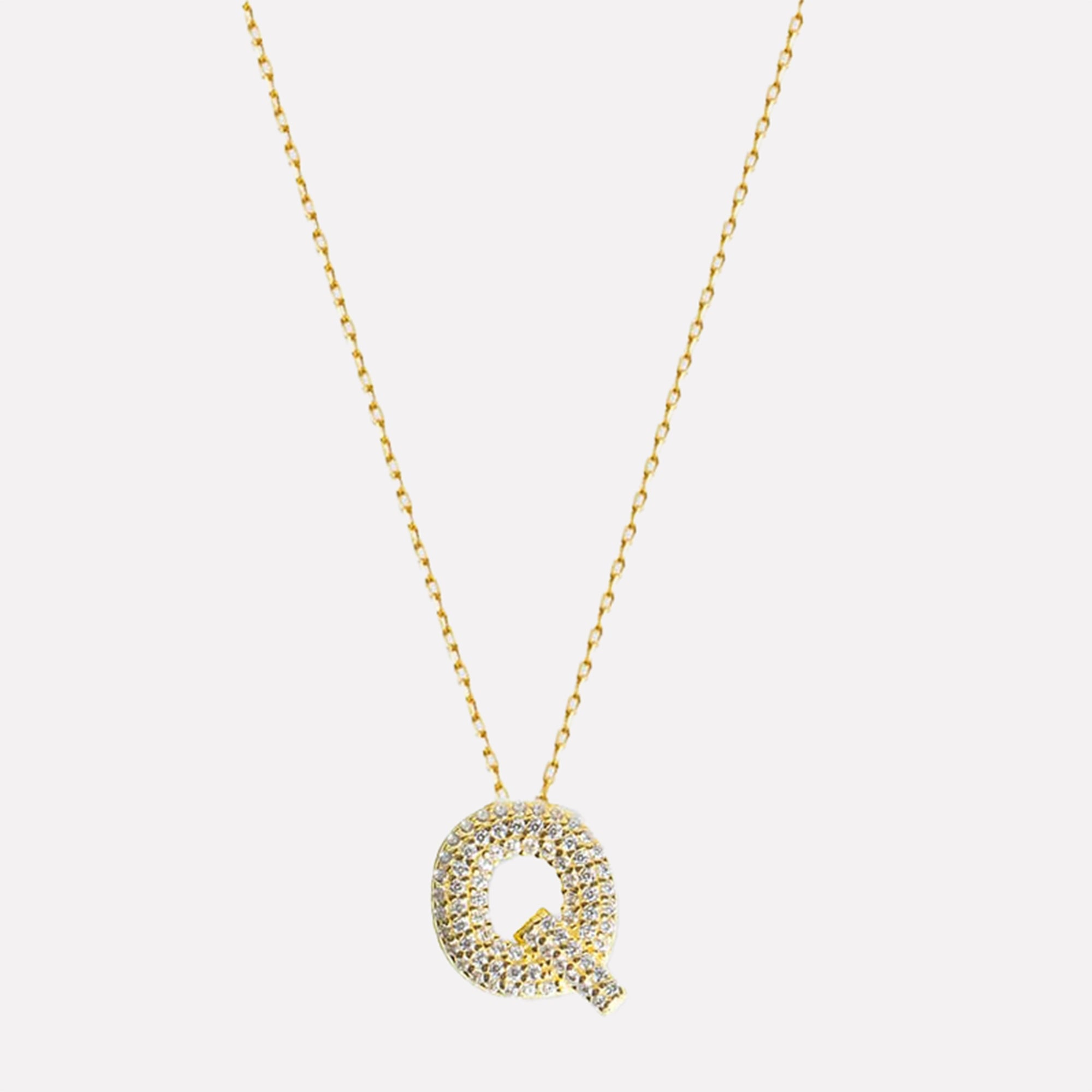 The Pave Bubble Letter Pendant Necklace | Gold Vermeil