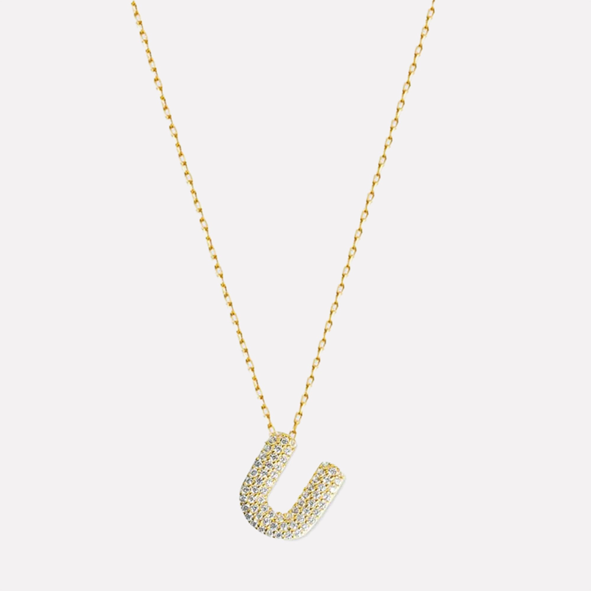 The Pave Bubble Letter Pendant Necklace | Gold Vermeil