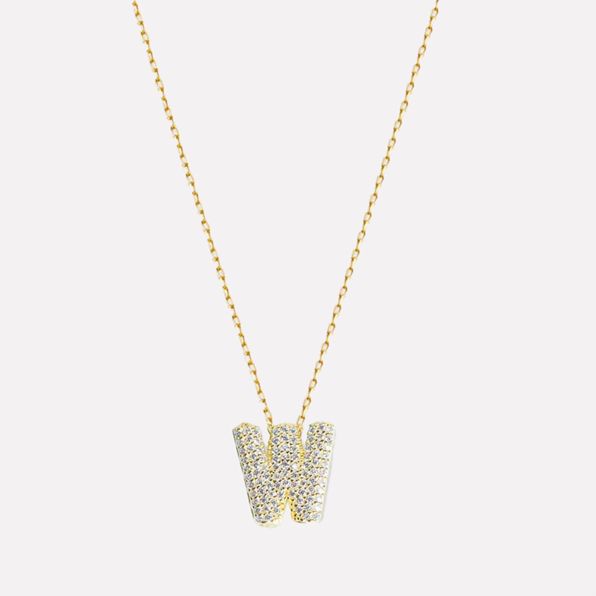 The Pave Bubble Letter Pendant Necklace | Gold Vermeil