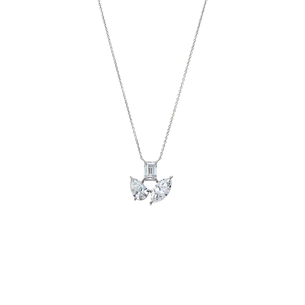 14K White Gold Lab Grown Diamond Multi Shape Pendant Necklace 14K - Adina's Jewels
