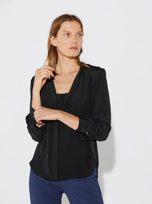 Olympia Silk Crewneck Top  | Black