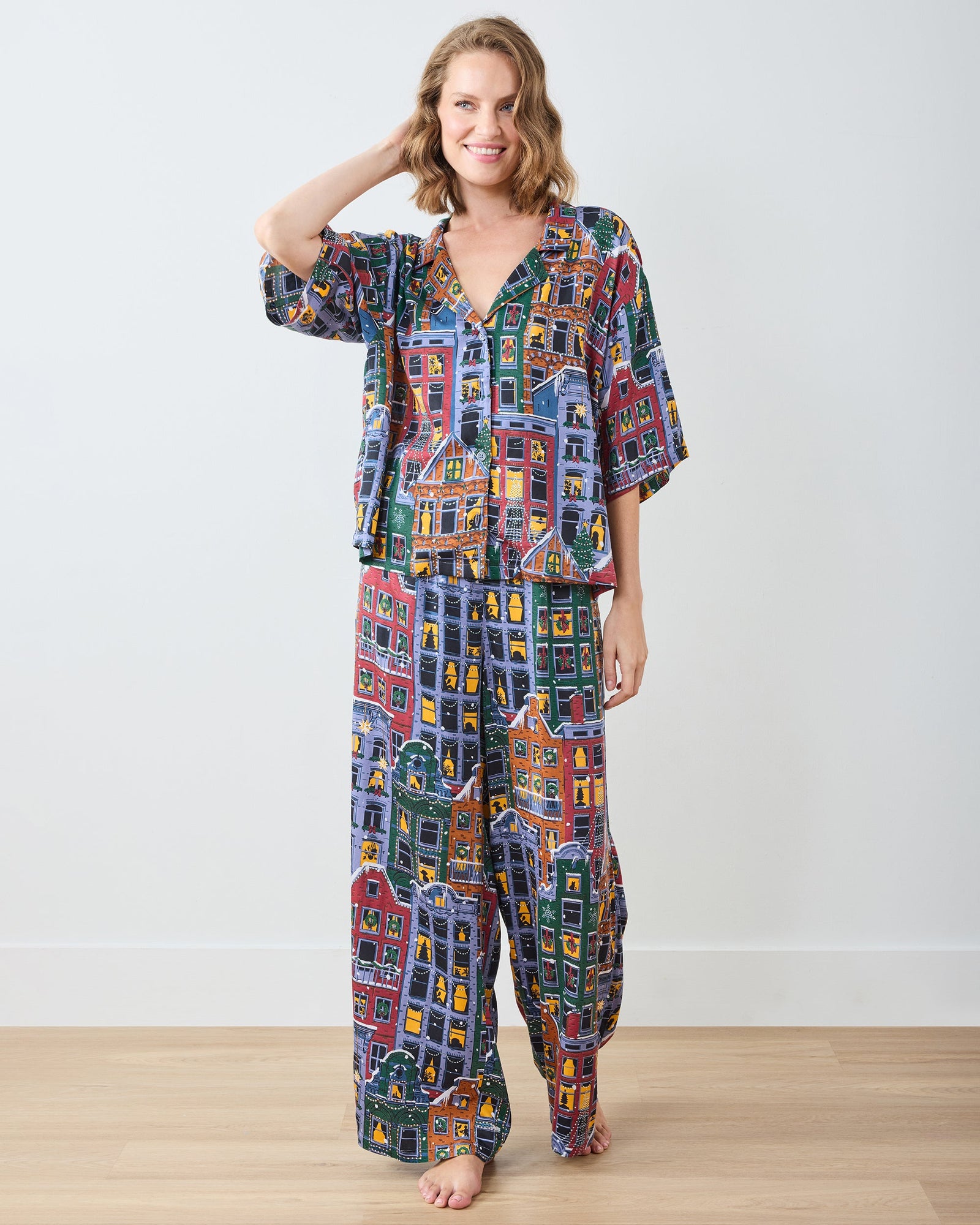 Manhattan Christmas - Eco Satin Wildest Dreams Set - Cozy Brownstone - Printfresh