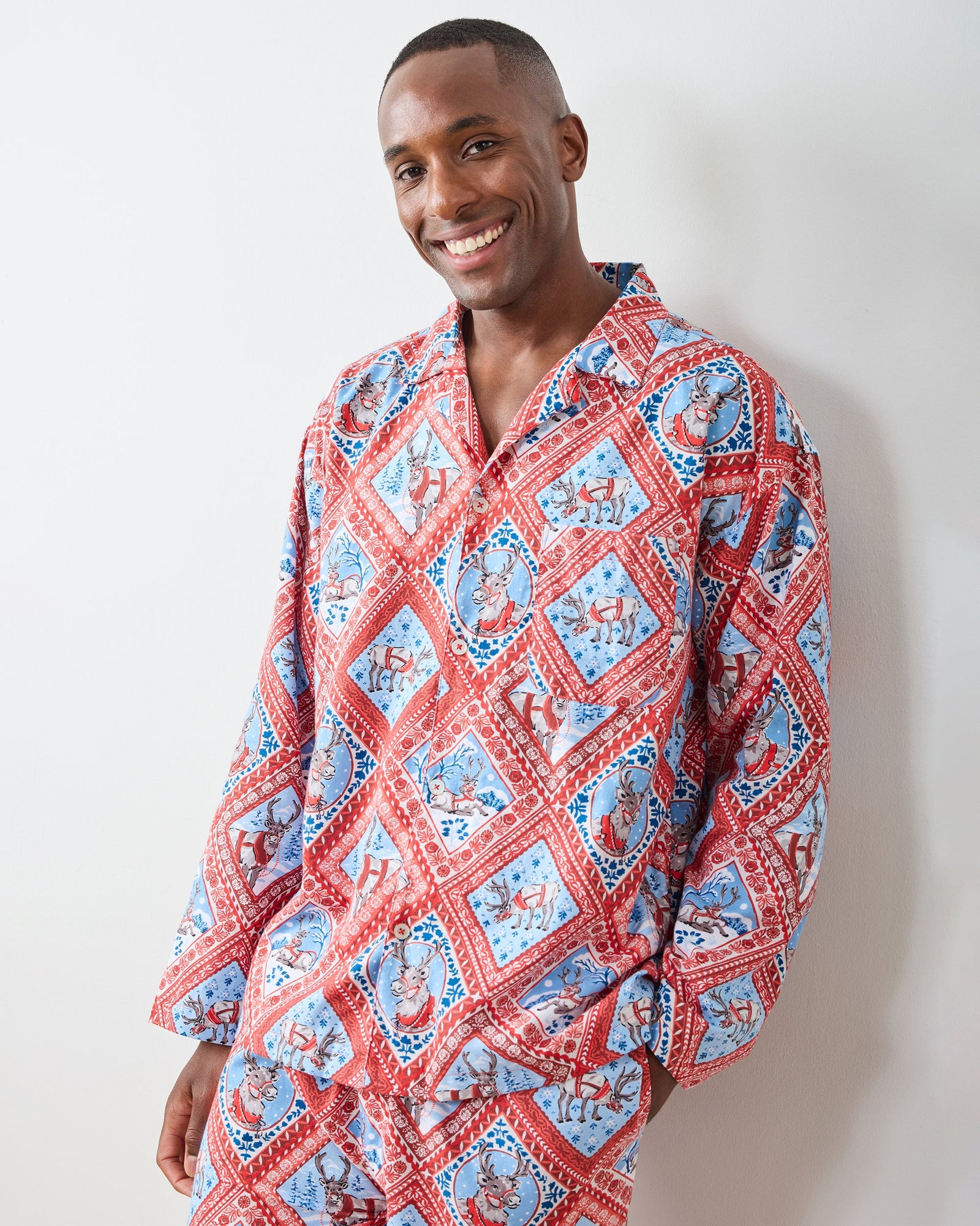 Reindeer Games - Men's Lightweight Flannel Long PJ Set - Red Sleigh - Printfresh