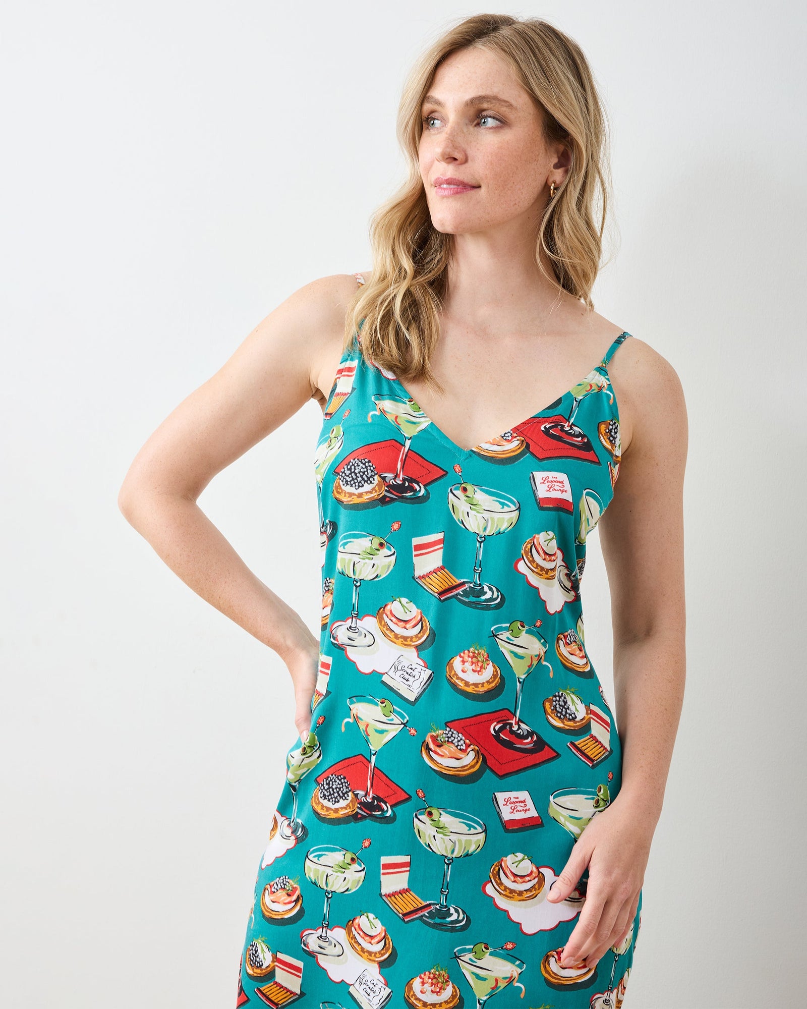 Blinis & Martinis - Eco Satin Chic to Sleep Nightie - Mid Century Blue - Printfresh