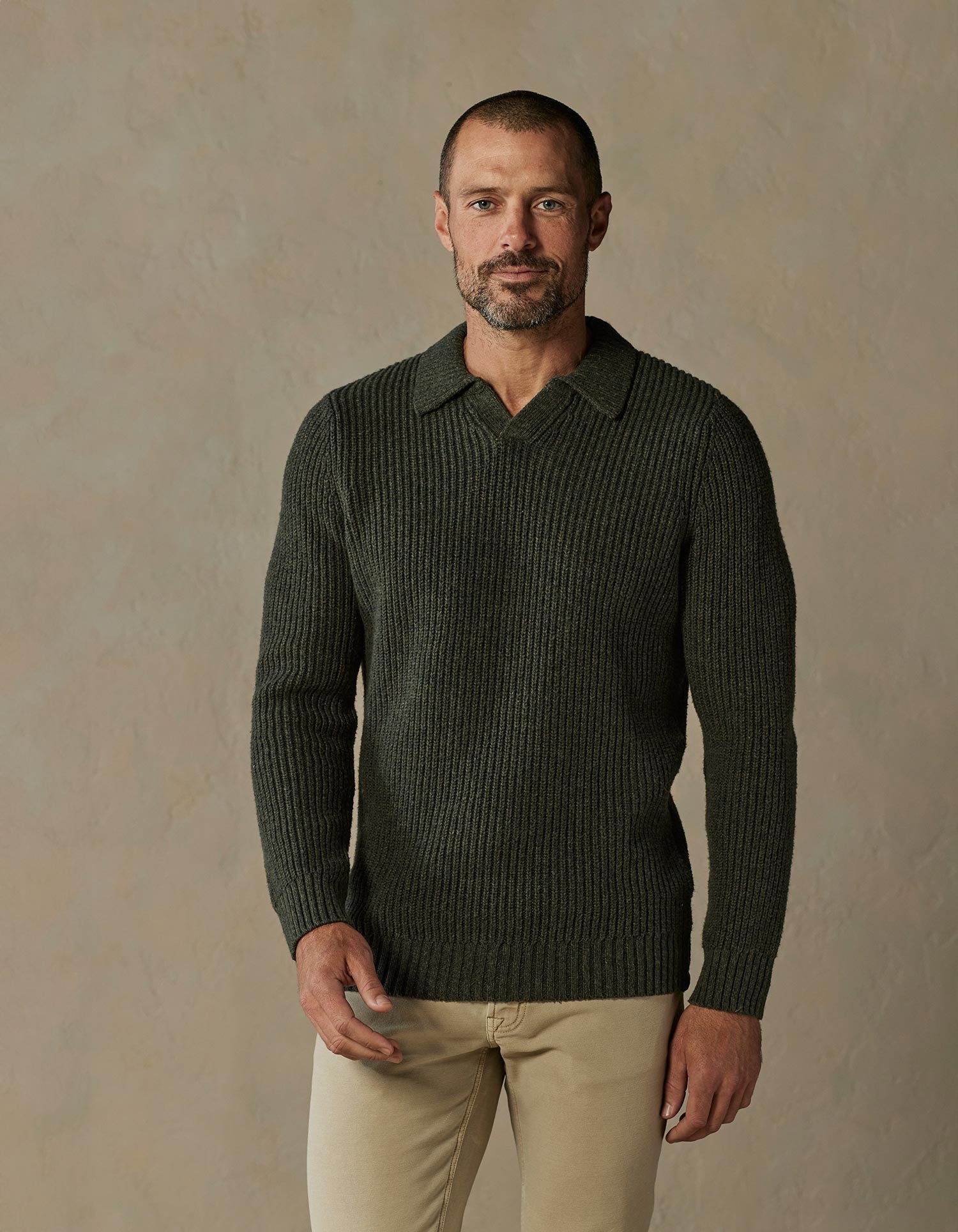 Men | Marled Polo Sweater | Olive
