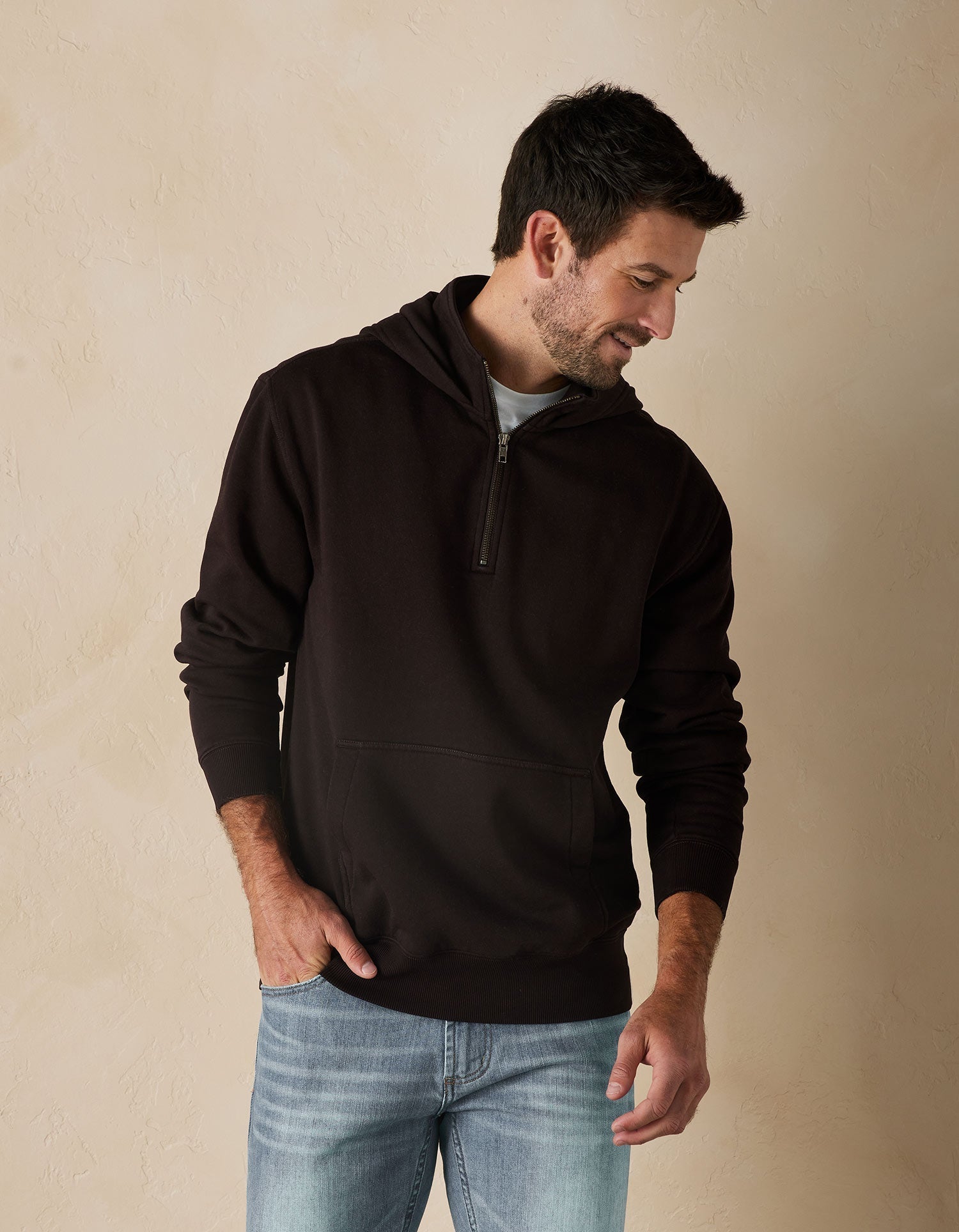 Men | Jackie Premium Fleece Quarter Zip Hoodie | Chestnut