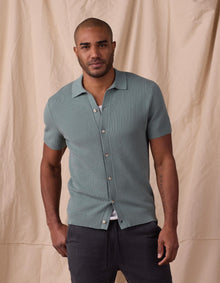 Men | Waffle Stitch Button Up | Juniper