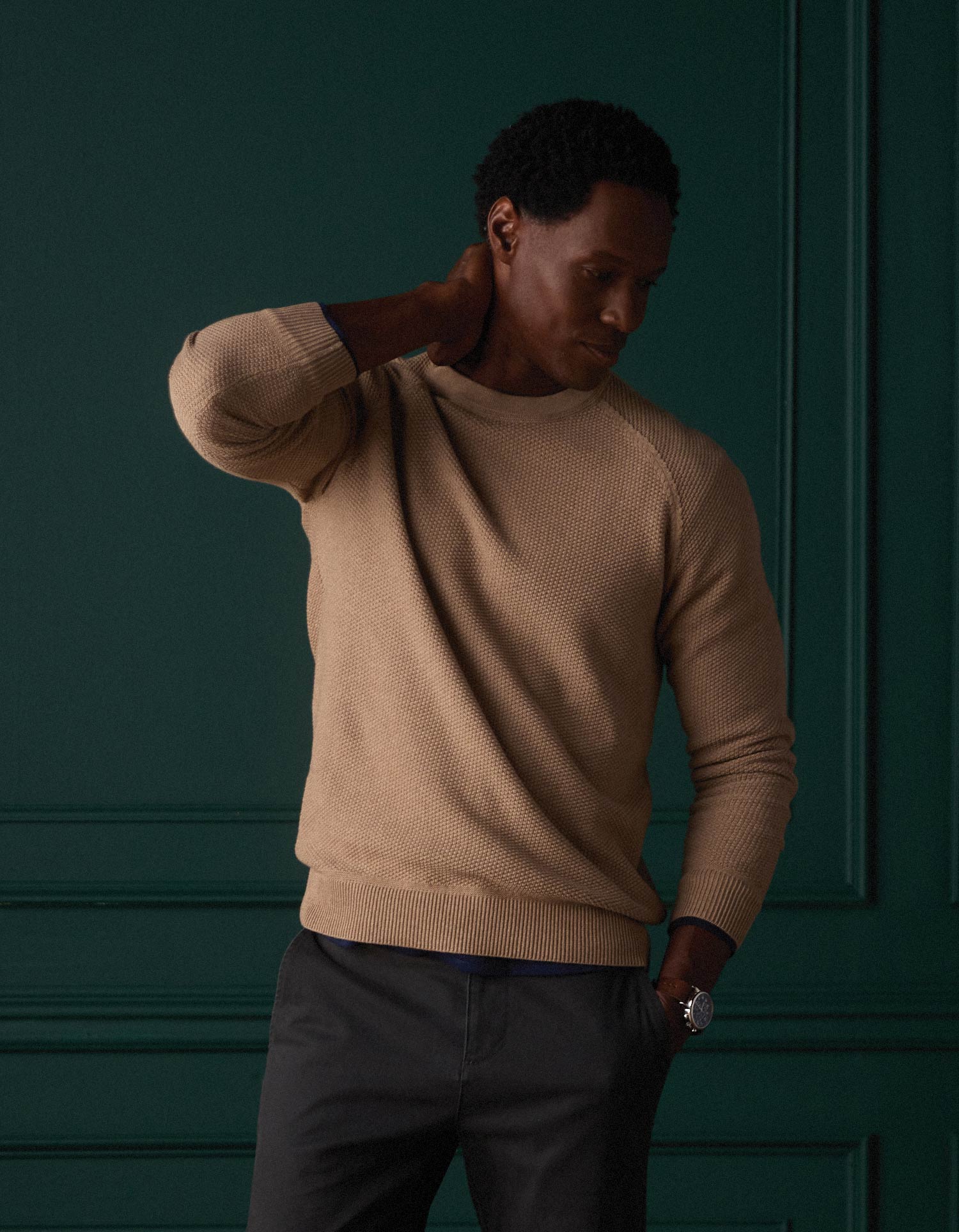 Men | COOLMAX® Textured Crewneck Sweater | Dark Taupe