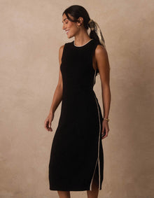 Women | Lucia Knit Midi Dress | Black/Cream