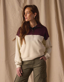 Women | Normal Fleece Retro Quarterzip | Ivory/Port Wine
