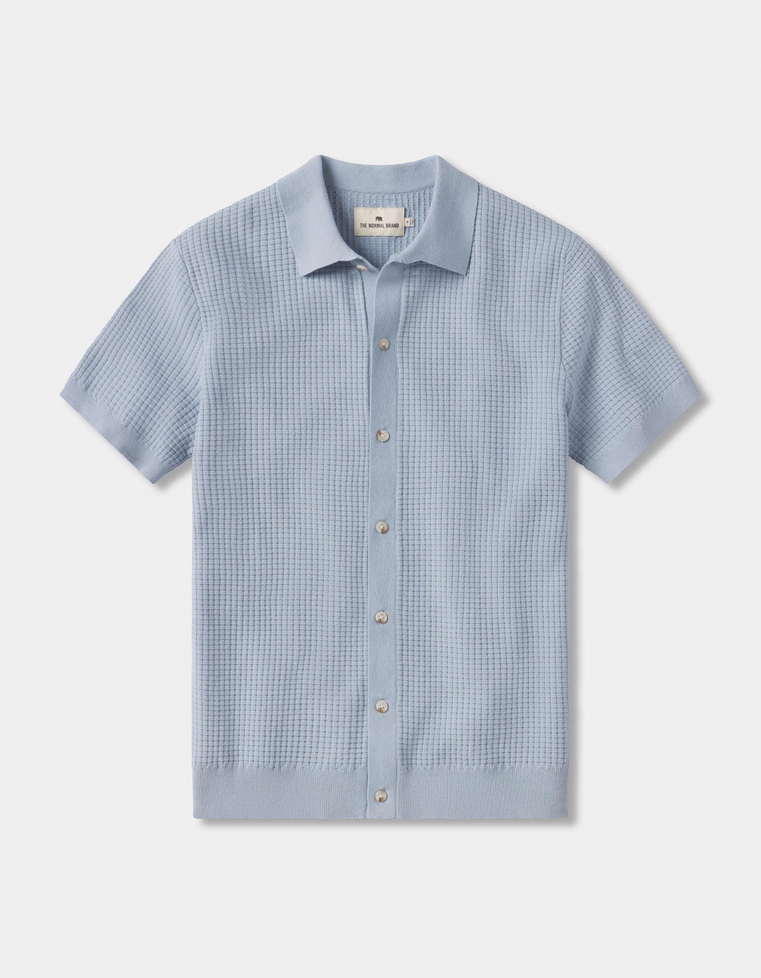 Men | Waffle Stitch Button Up | Clear Sky