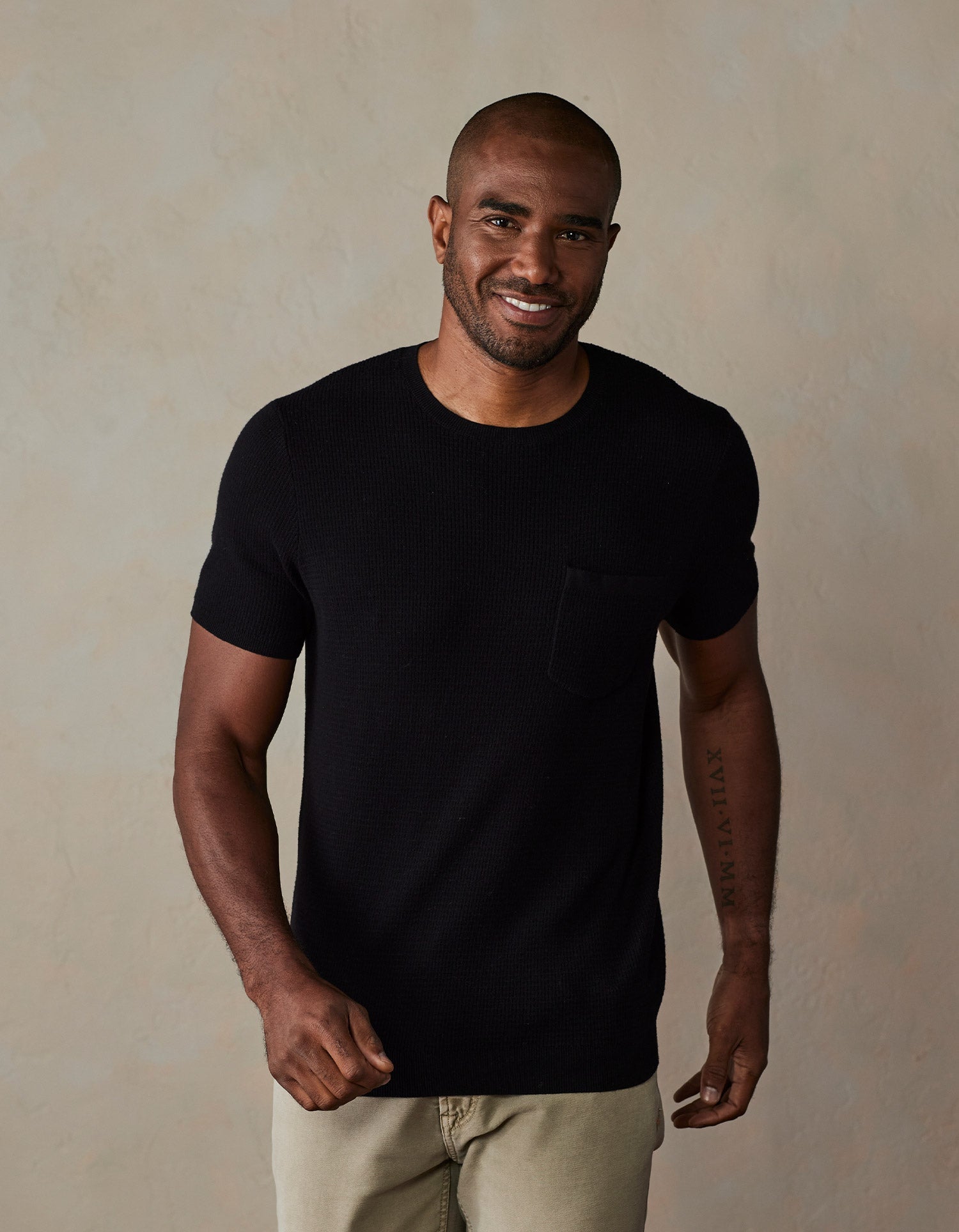 Men | Waffle Knit Sweater Tee | Black