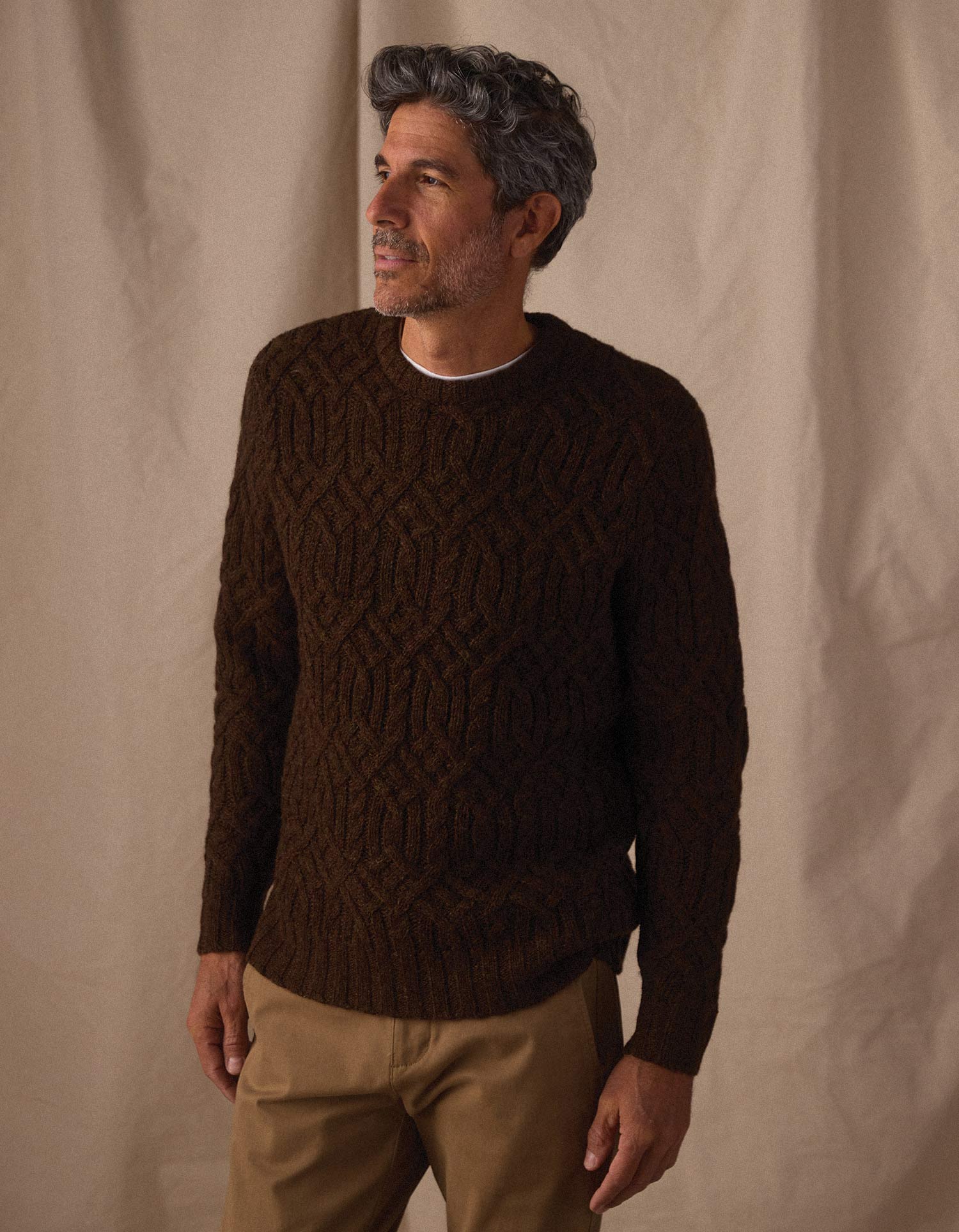 Men | Trellis Cable Pullover | Dark Brown