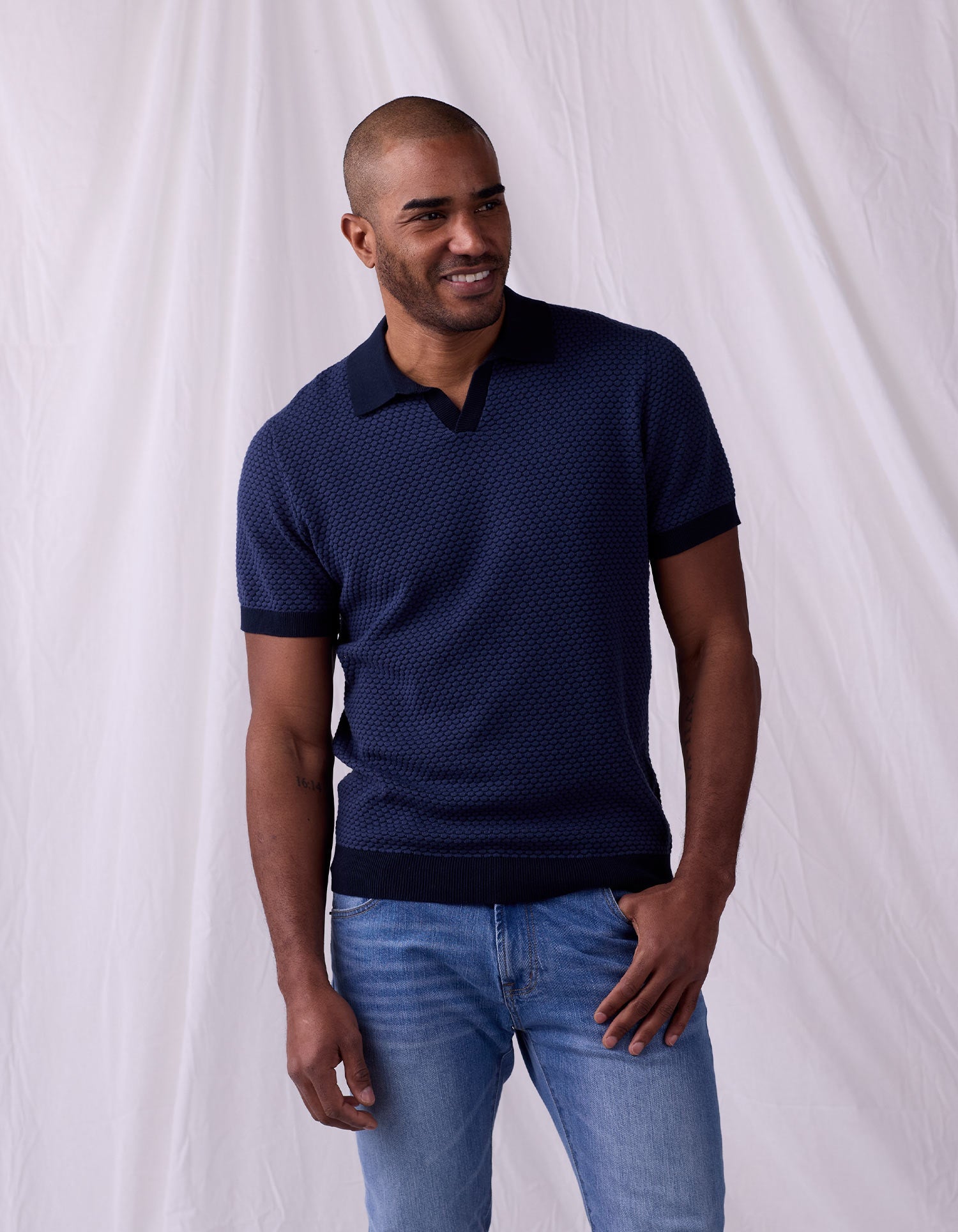 Men | Robles Knit Jacquard Polo | Denim/Navy