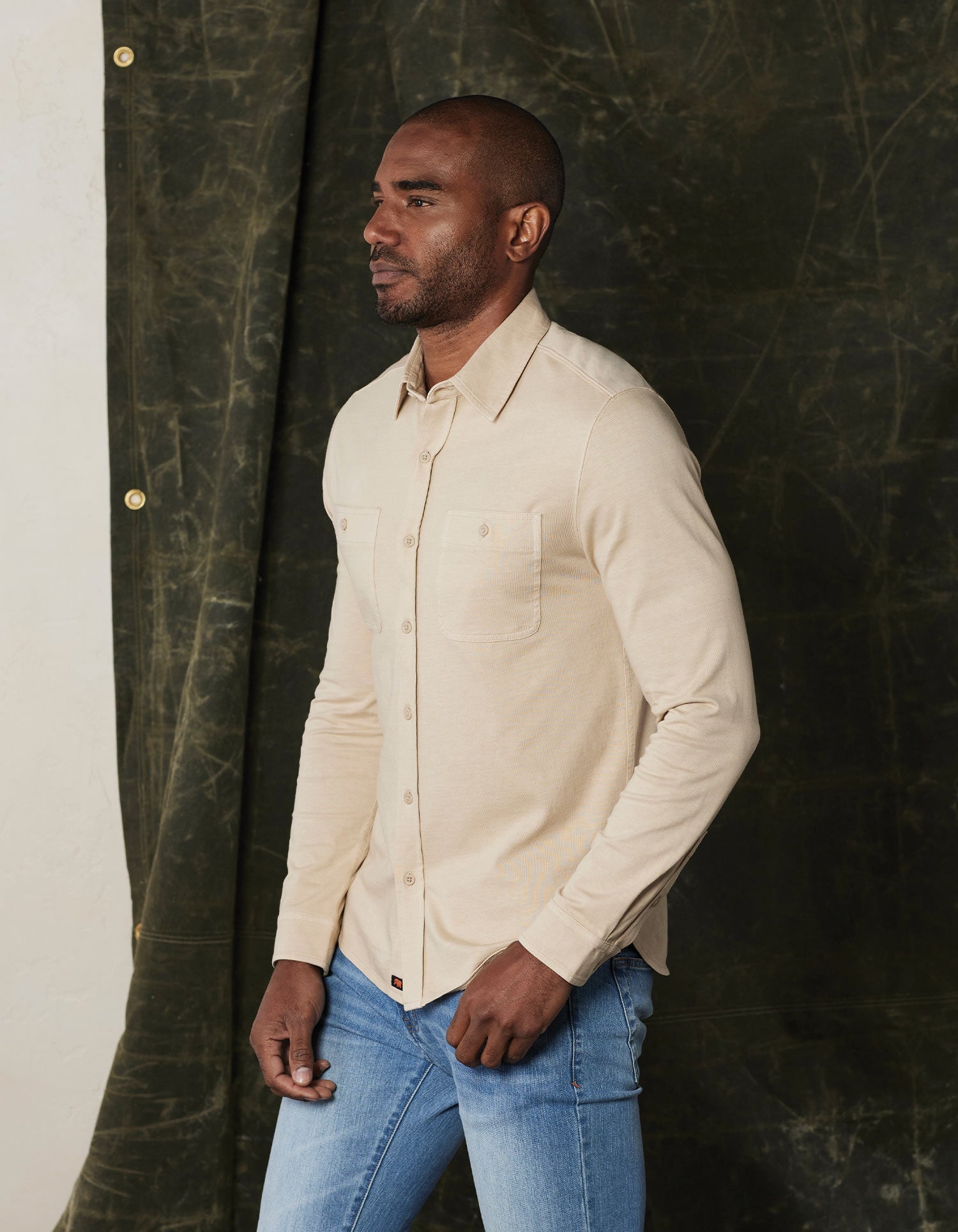 Men | Lennox Jersey Button Up | Oat