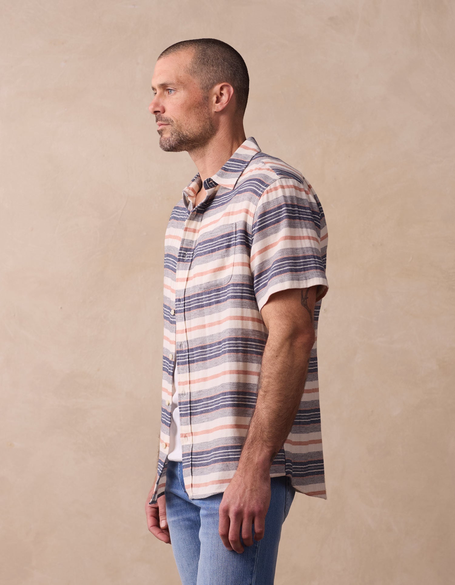 Men | Freshwater Short Sleeve Button Up Shirt | Adobe Rose Stripe