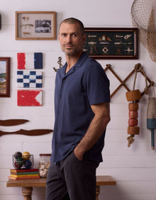Men | Cotton Pique Camp Shirt | Navy
