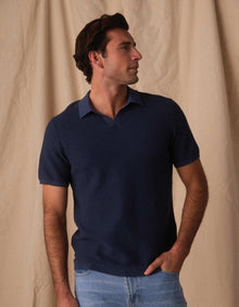 Men | Robles Birdseye Knit Polo | Denim/Dark Navy
