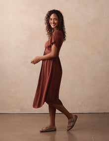Women | Deep V Button Thru Dress | Clay