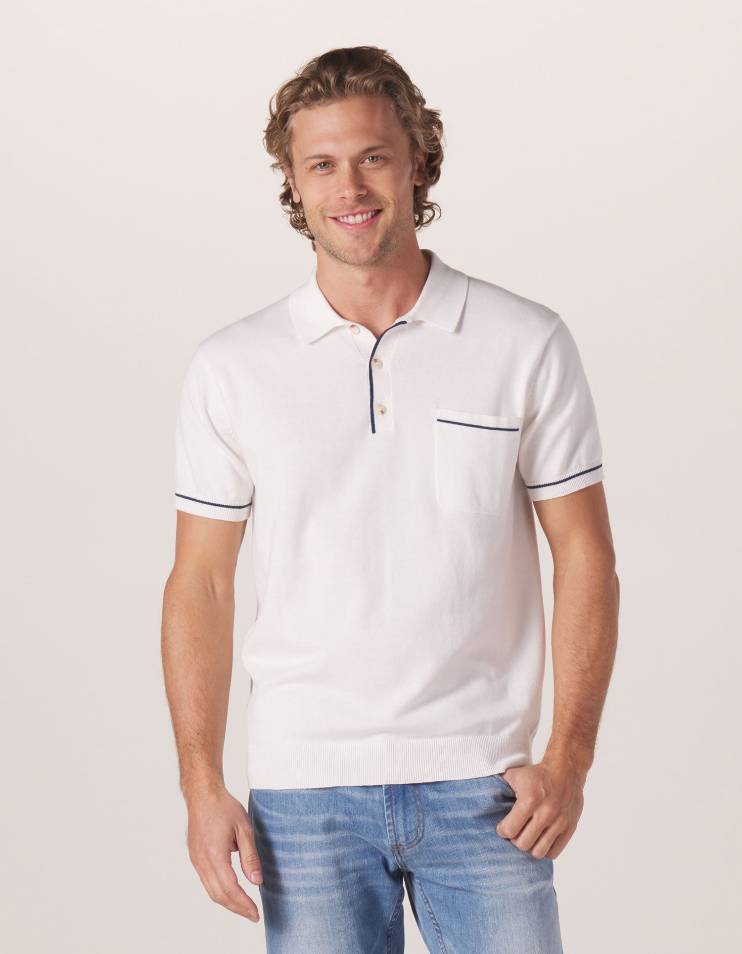Men | Robles Knit Polo | White-Navy