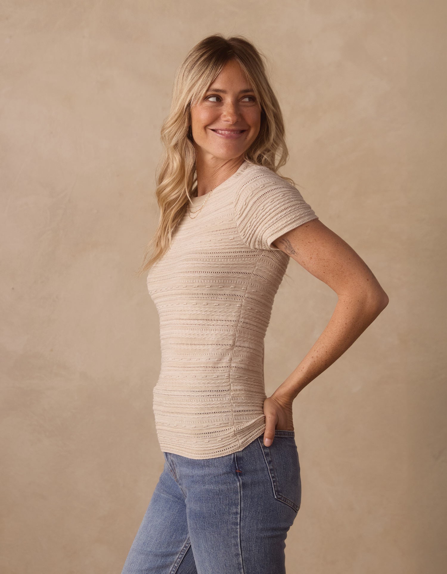 Women | Marie Novelty Stitch Tee | Cream