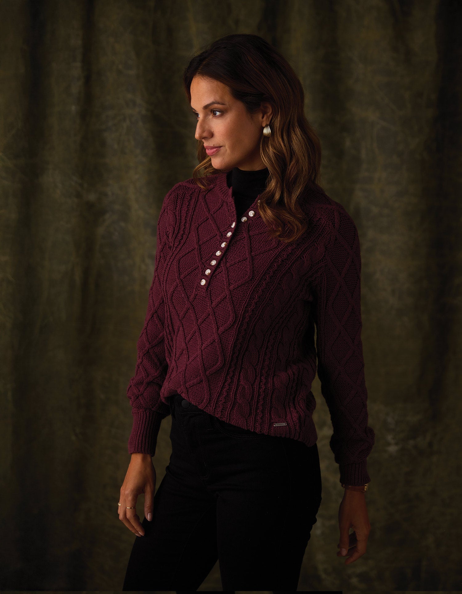 Women | Josefine Cableknit Henley | Port Wine