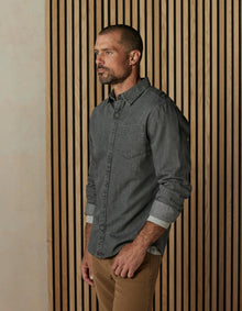 Men | Cotton Denim Long Sleeve Button Up | Grey Wash