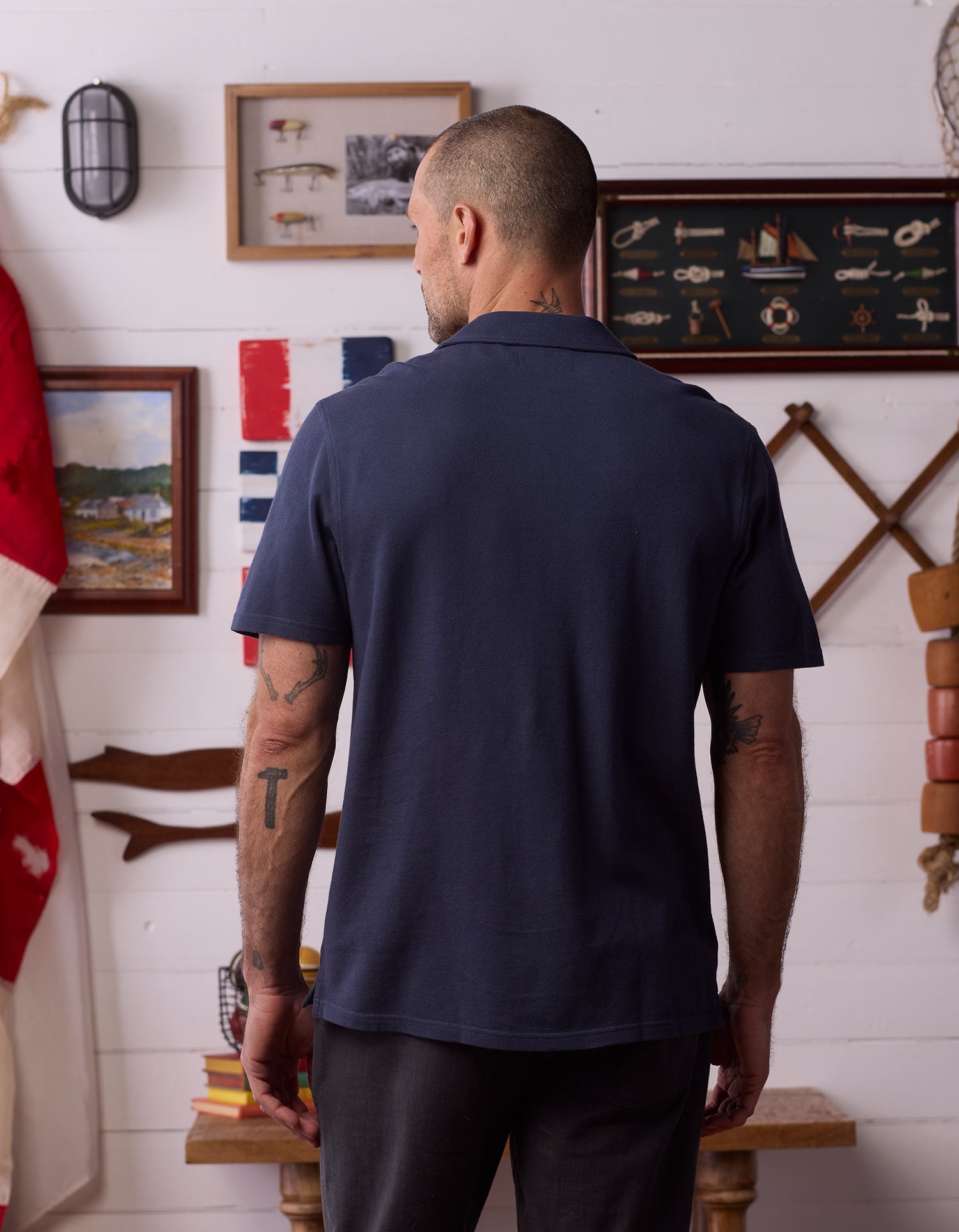 Men | Cotton Pique Camp Shirt | Navy