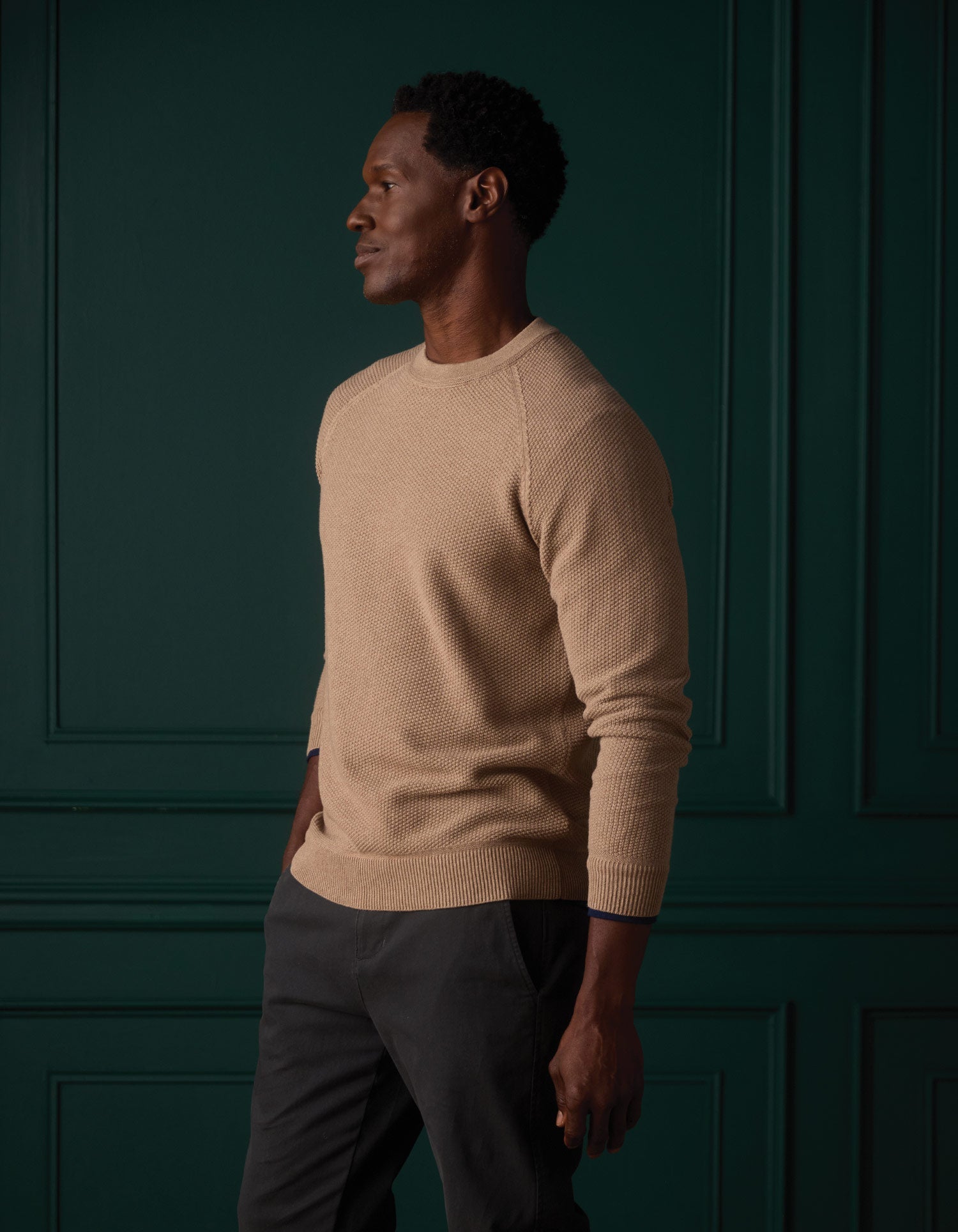 Men | COOLMAX® Textured Crewneck Sweater | Dark Taupe