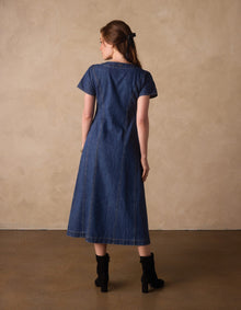 Women | Denim Seamed Midi Dress | Medium Wash