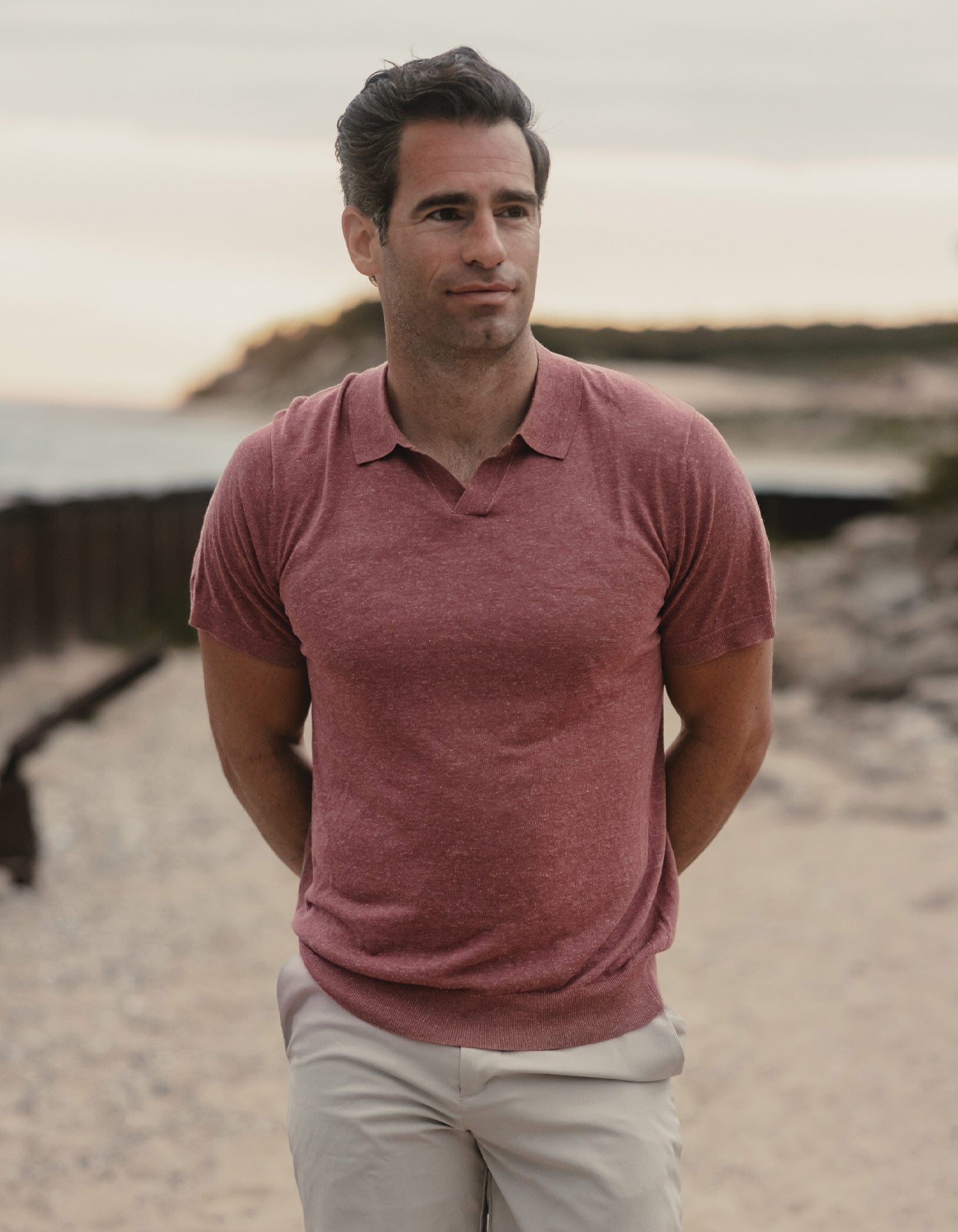 Men | Summer Linen-Blend Polo | Adobe Rose Heather