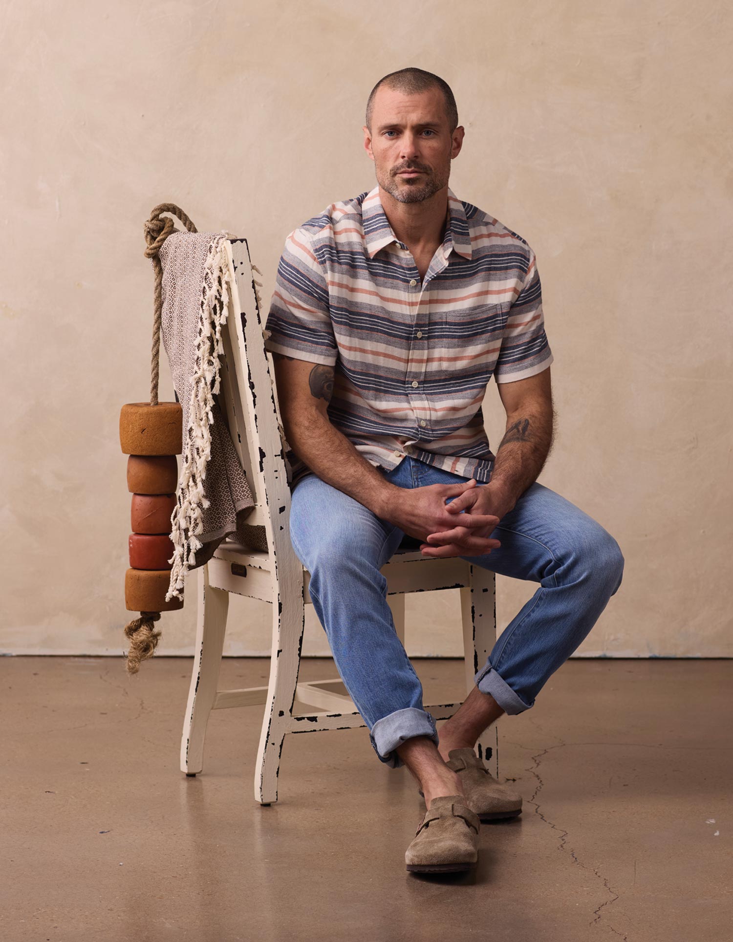 Men | Freshwater Short Sleeve Button Up Shirt | Adobe Rose Stripe