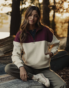 Women | Normal Fleece Retro Quarterzip | Ivory/Port Wine