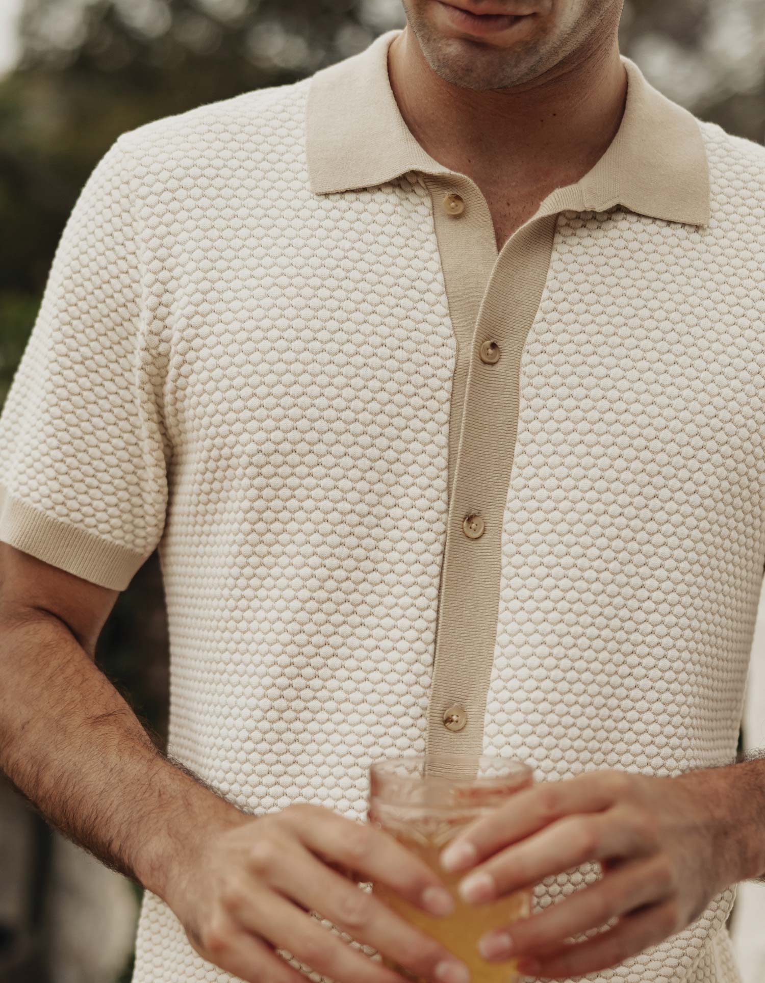 Men | Robles Knit Jacquard Button Up | Ivory/Khaki