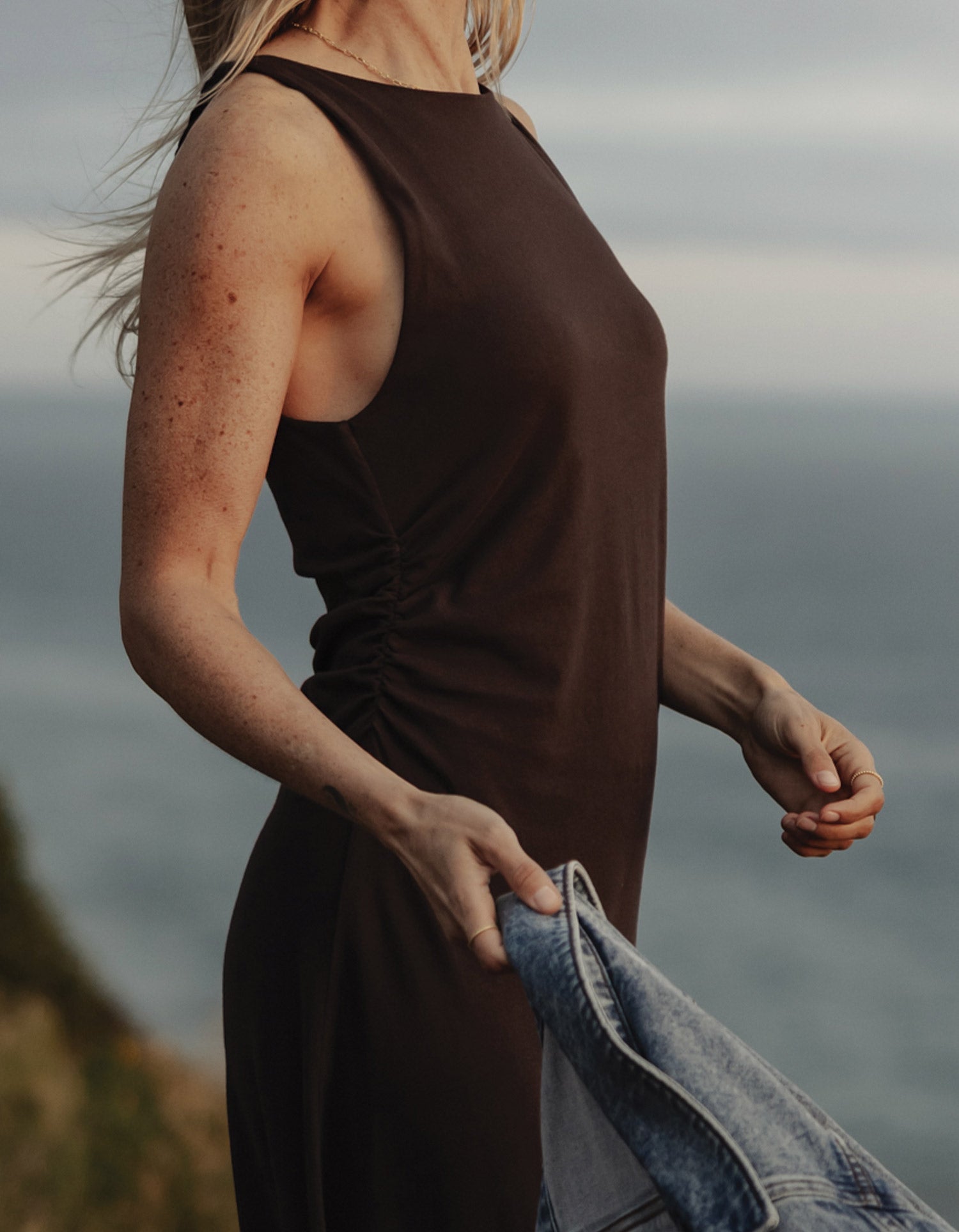 Women | Normal Jersey Draped Midi Dress | Umber
