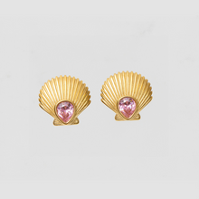 The Pink Crystal Seashell Earrings | Gold