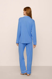 Model is wearing Gisele TENCEL Modal Long PJ Set in CornflowerBlue/White