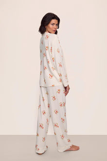 Model is wearing Gisele Printed TENCEL Modal Long PJ Set in  Floral Bloom Ivy/Vanilla Cream