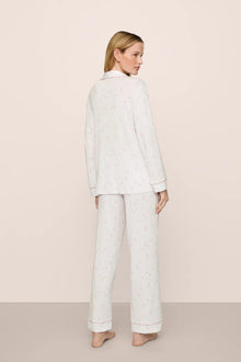 Model is wearing Gisele Printed TENCEL Modal Long PJ Set in SummerDaisyWhite/PaleMauve