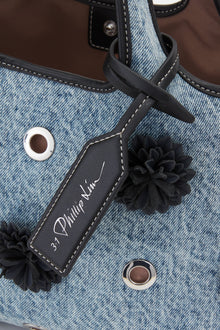Denim Mini Market Tote with Leather Flowers | Washed Indigo