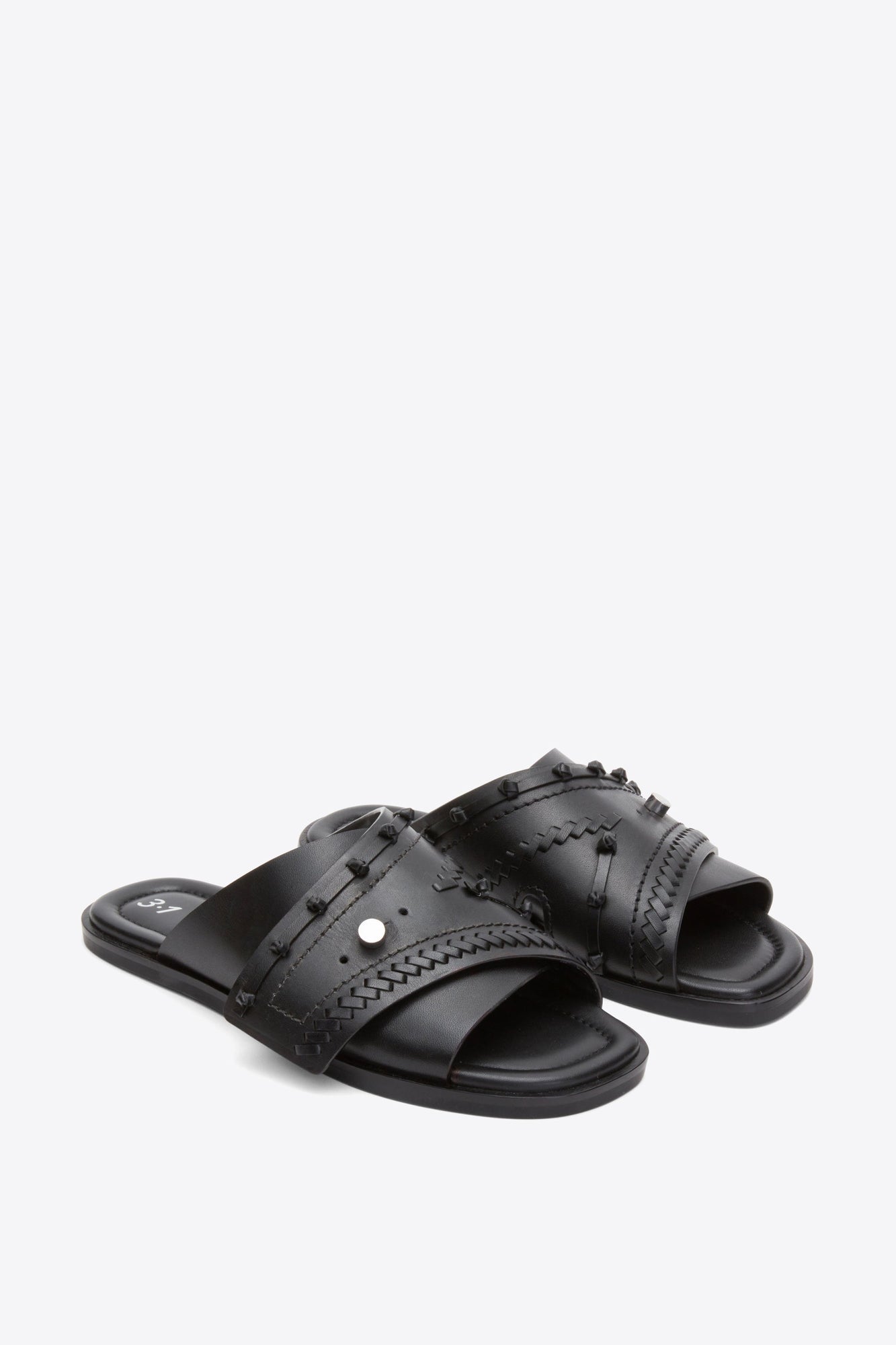 Crossover Slide Sandal with Leather Craft | Black